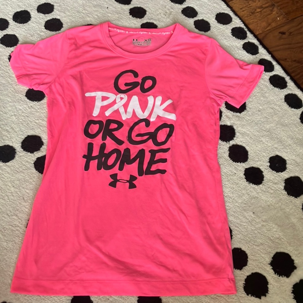 Hot pink breast cancer awareness under armour shirt